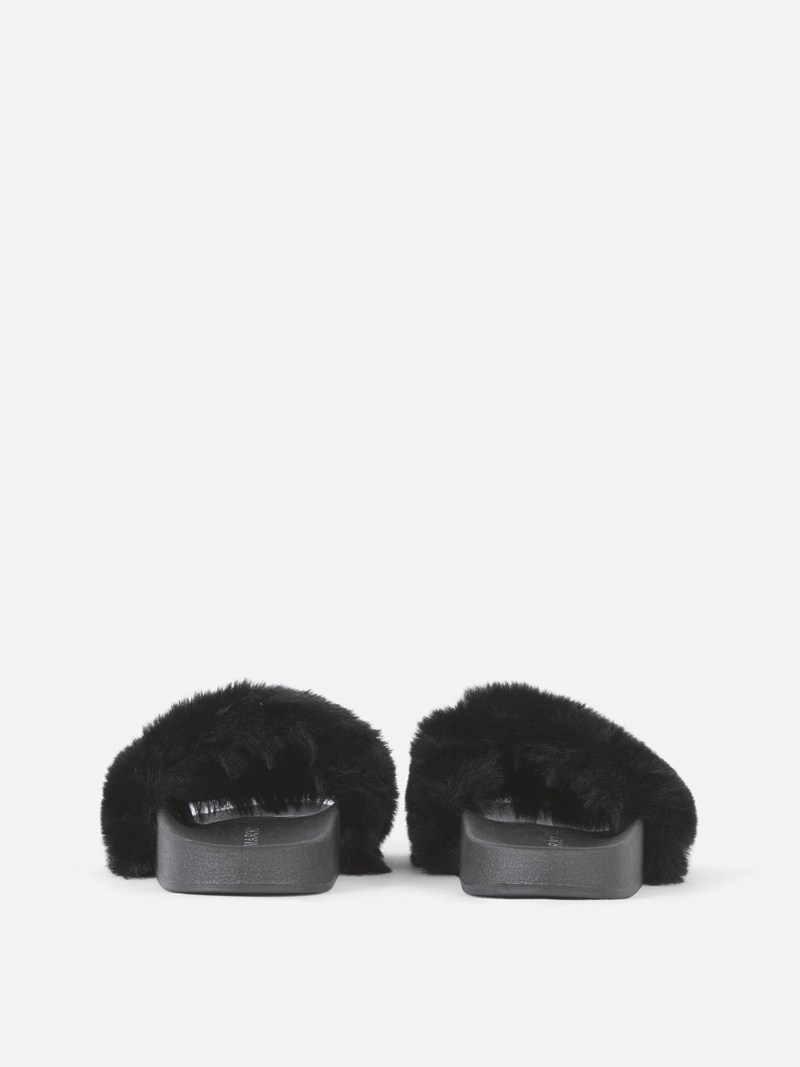 Chanclas Primark Faux Fur Mujer Negras | 2940FXBRN