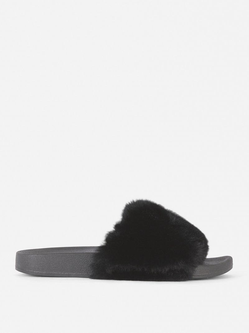 Chanclas Primark Faux Fur Mujer Negras | 2940FXBRN