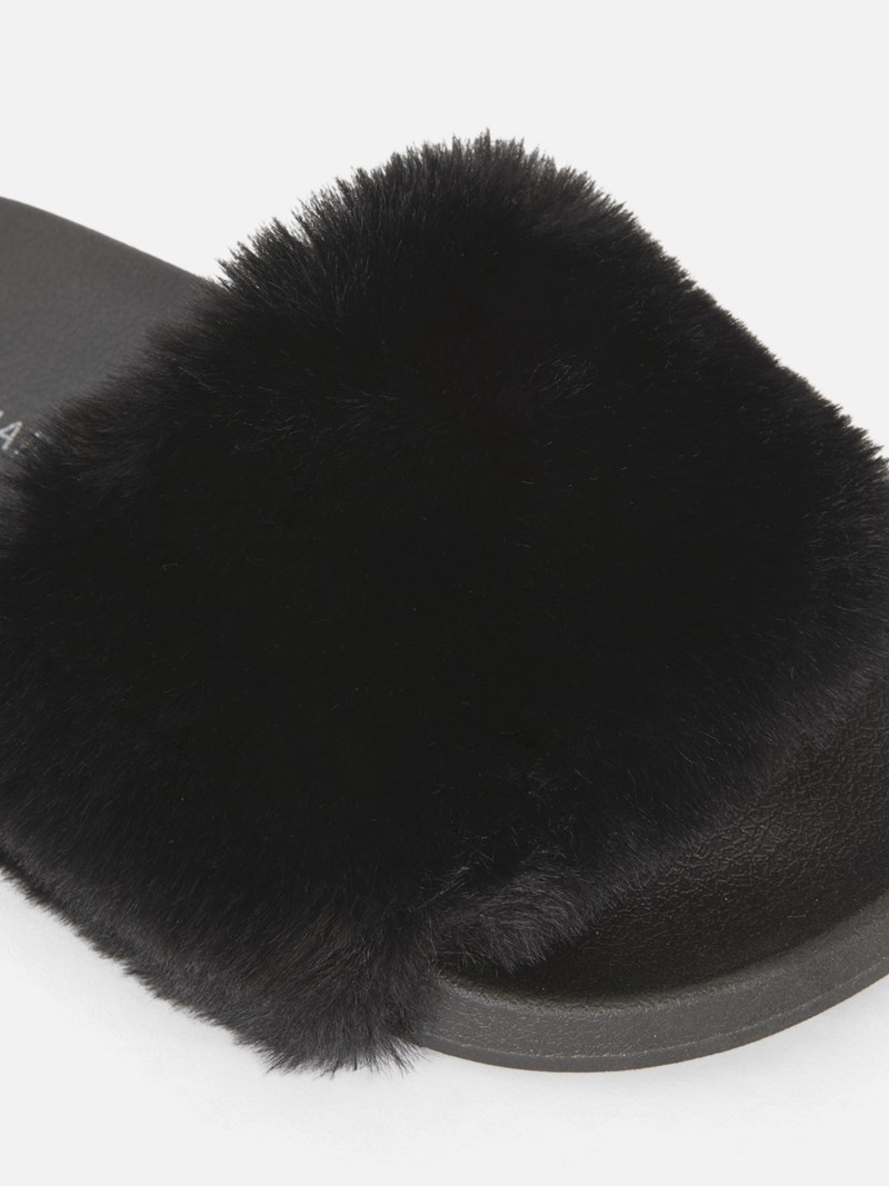 Chanclas Primark Faux Fur Mujer Negras | 2940FXBRN