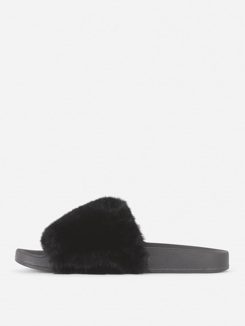 Chanclas Primark Faux Fur Mujer Negras | 2940FXBRN