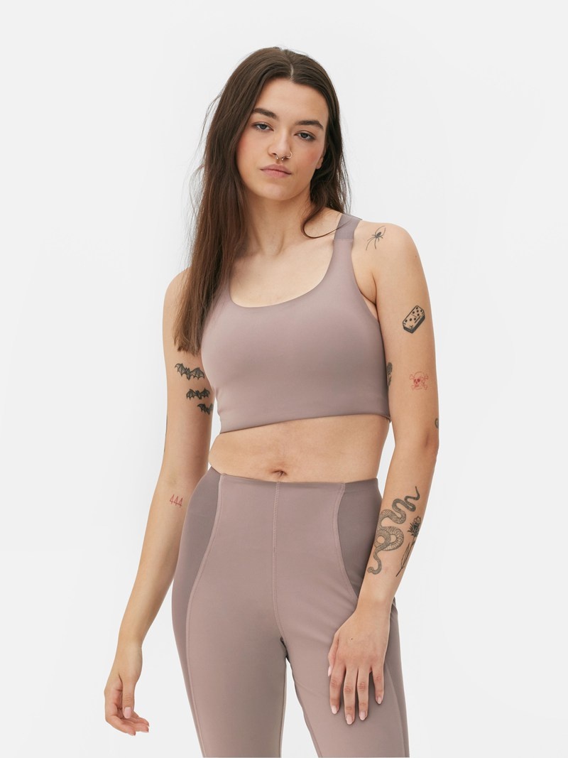 Equipo De Gimnasio Primark Mesh Insert Sports Bra Mujer Beige | 9125MAXKN