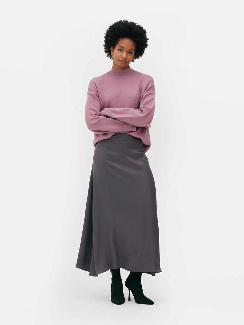 Falda Primark Satin Midi Mujer Gris | 8325XURBL