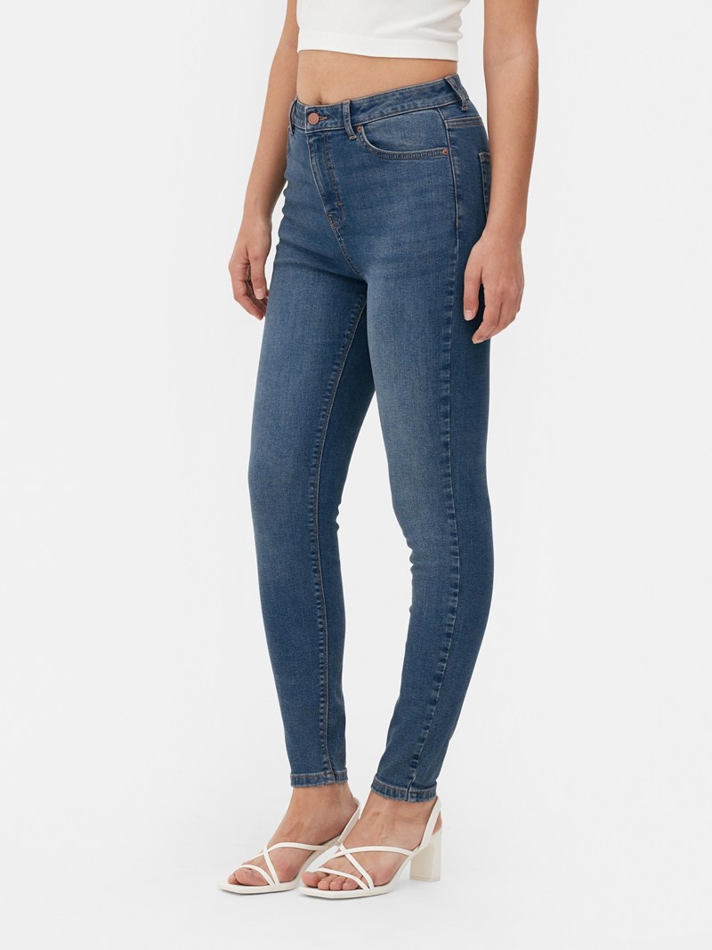 Jeans Primark High Cintura Flaco Mujer Azules Oscuro | 2071ZBPWM