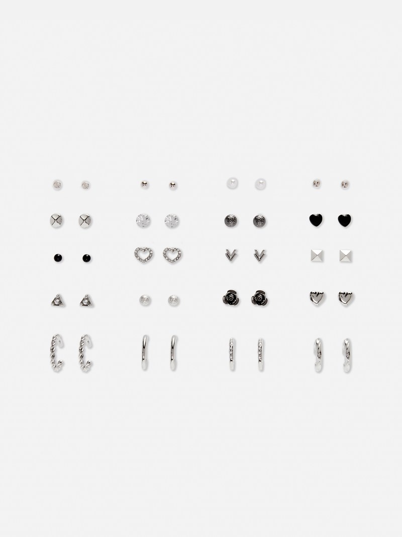 Joyería Primark 20Pack Stud and Hoop Earrings Mujer Gris | 0127HDNBC