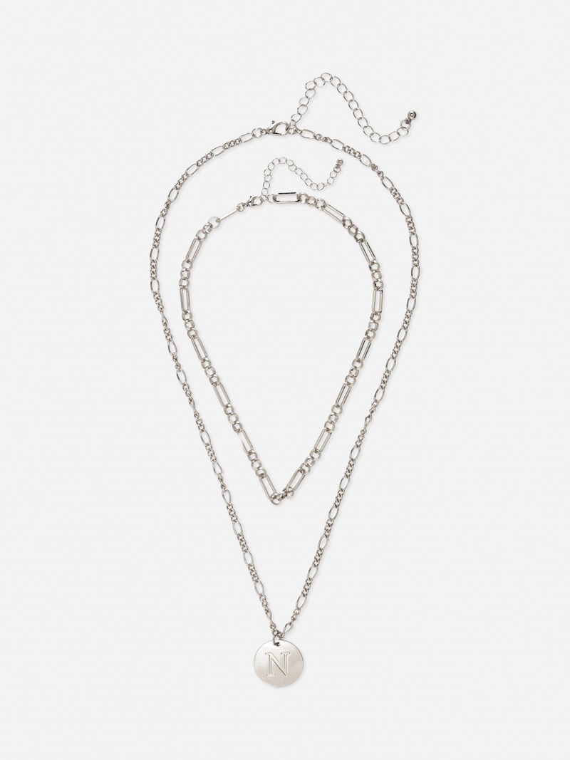 Joyería Primark 2Pack Initial Pendant Necklace Mujer Gris | 4902HPDTR