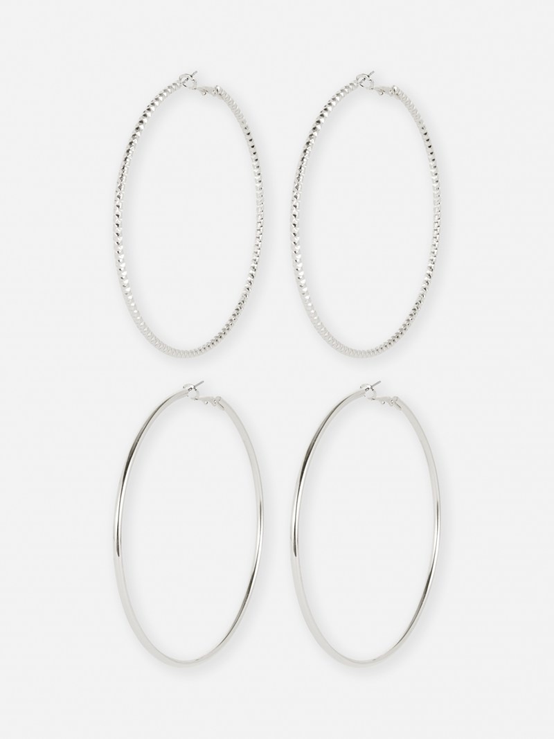 Joyería Primark 2Pack Large Hoop Earrings Mujer Blancas | 4275DCYNB