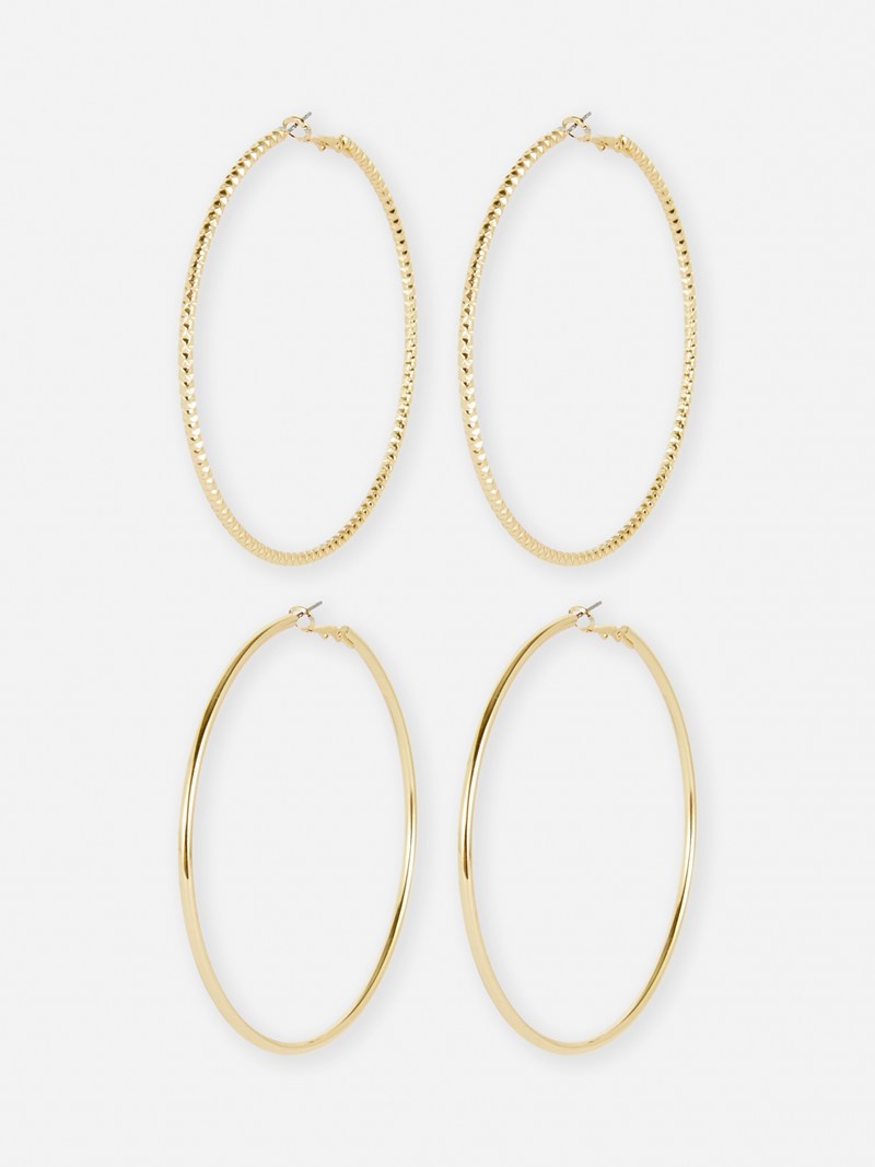 Joyería Primark 2Pack Large Hoop Earrings Mujer Amarillo | 4627XESVL