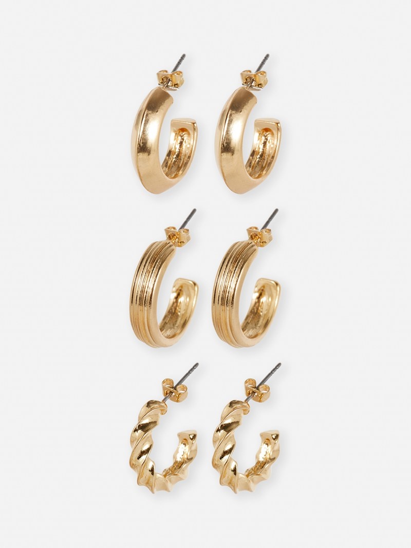 Joyería Primark 3Pack Fornido Hoop Earrings Mujer Amarillo | 3208LVAON