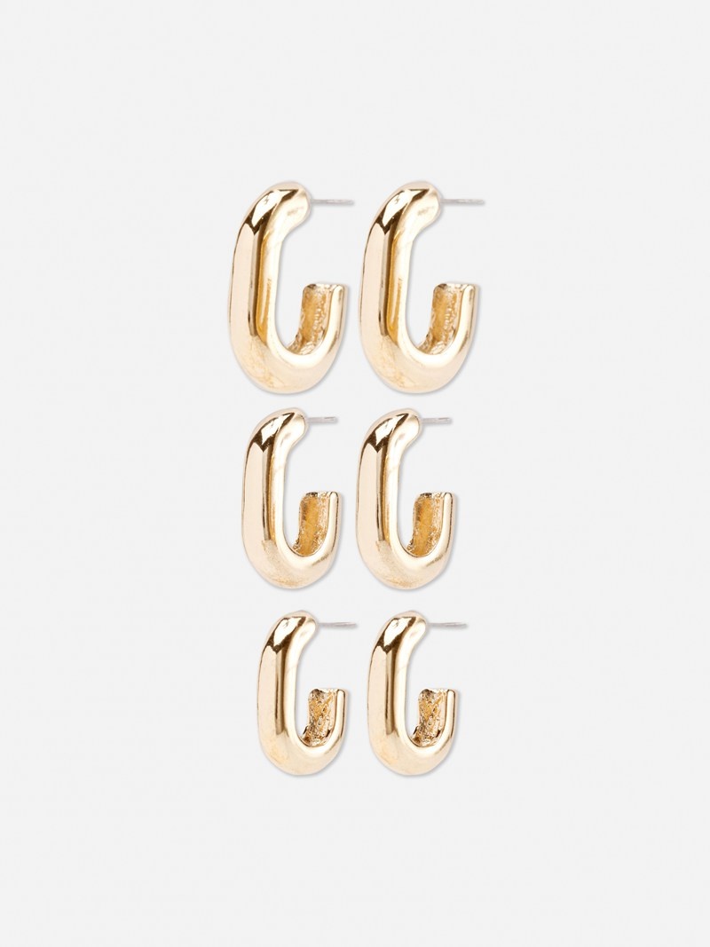 Joyería Primark 3Pack Oval Hoop Earrings Mujer Amarillo | 3749ZJQFC