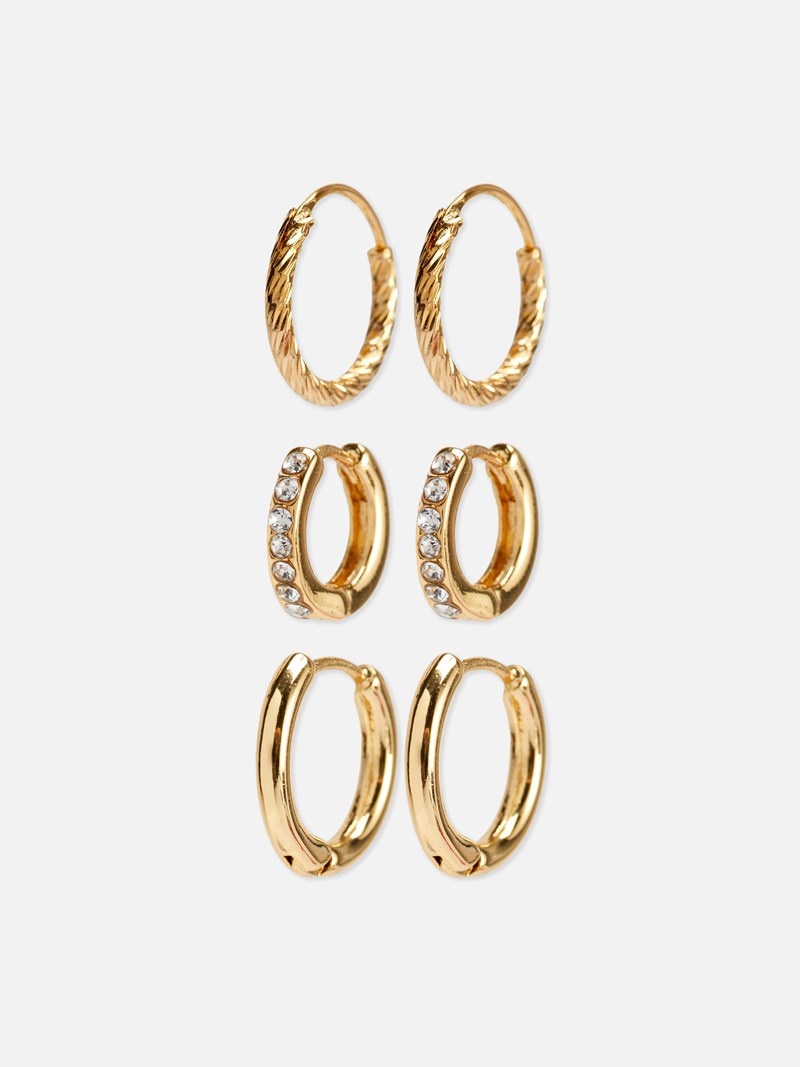 Joyería Primark 3Pack The Edit Multi Sized Hoop Earrings Mujer Amarillo | 1897XPMUZ