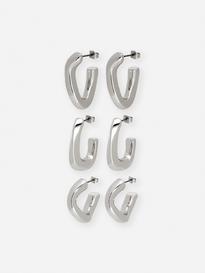 Joyería Primark 3Pack Twisted Hoop Earrings Mujer Gris | 2097EVQRZ