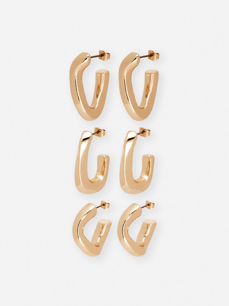 Joyería Primark 3Pack Twisted Hoop Earrings Mujer Amarillo | 9061UHYWR