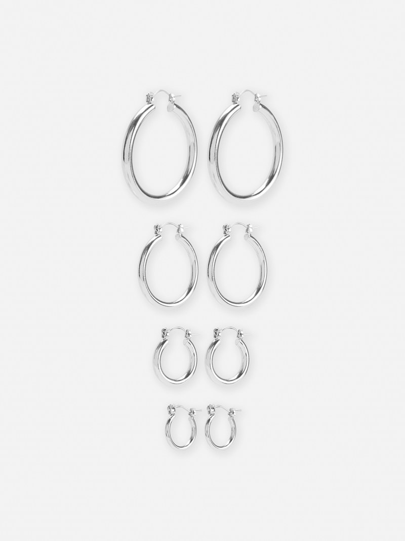 Joyería Primark 4Pack MultiSize Hoop Earrings Mujer Blancas | 8496BVAXS