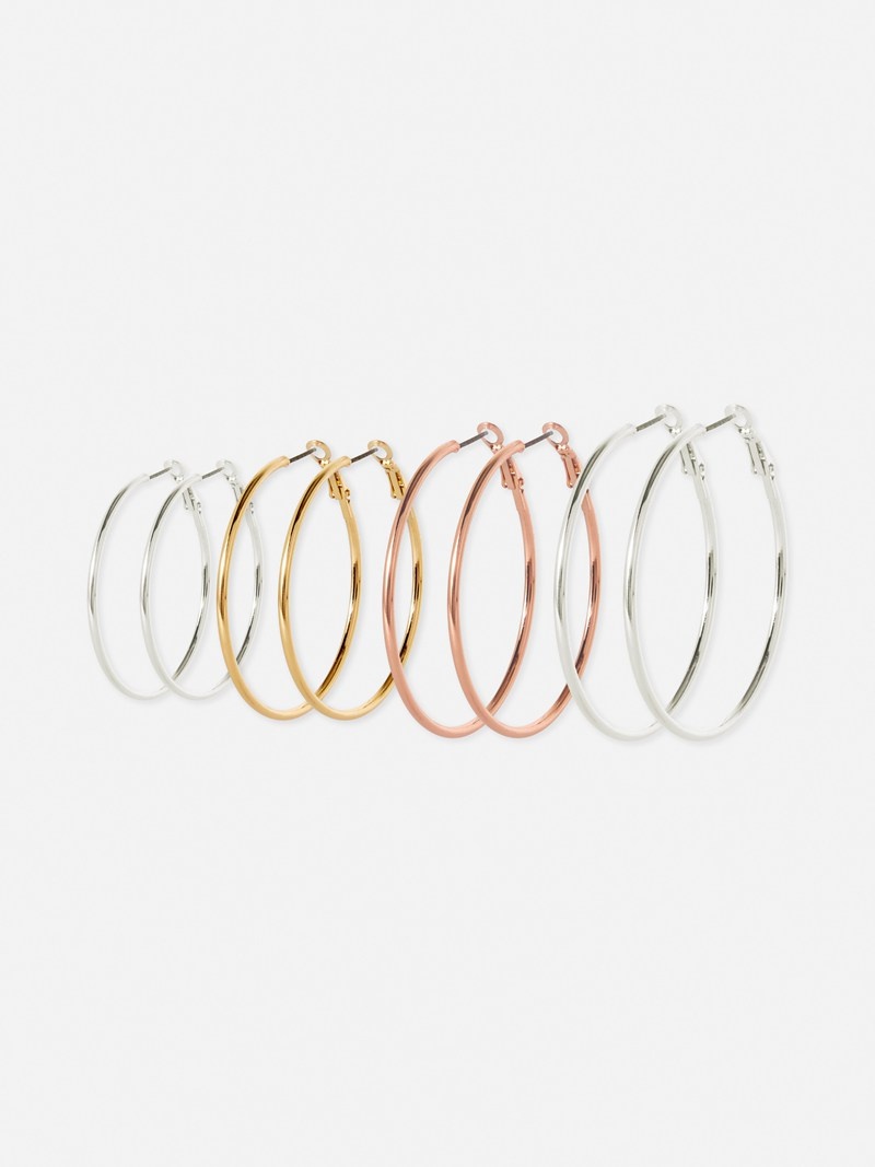 Joyería Primark 4Pack Multi Size Tubular Hoop Earrings Mujer Multicolor | 3158ADNIE