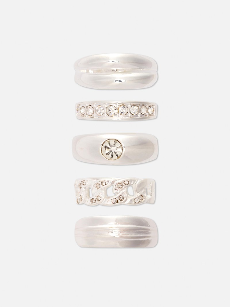 Joyería Primark 5Pack Fornido Rings Mujer Blancas | 7961NOXJM