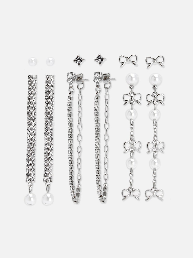 Joyería Primark 6Pack Stud and Shoulder Duster Earrings Mujer Gris | 4237JMRTC