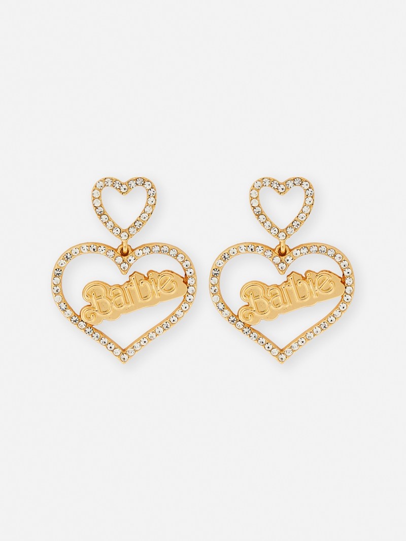 Joyería Primark Barbie The Movie Rhinestone Heart Drop Earrings Mujer Amarillo | 2013LYIHE