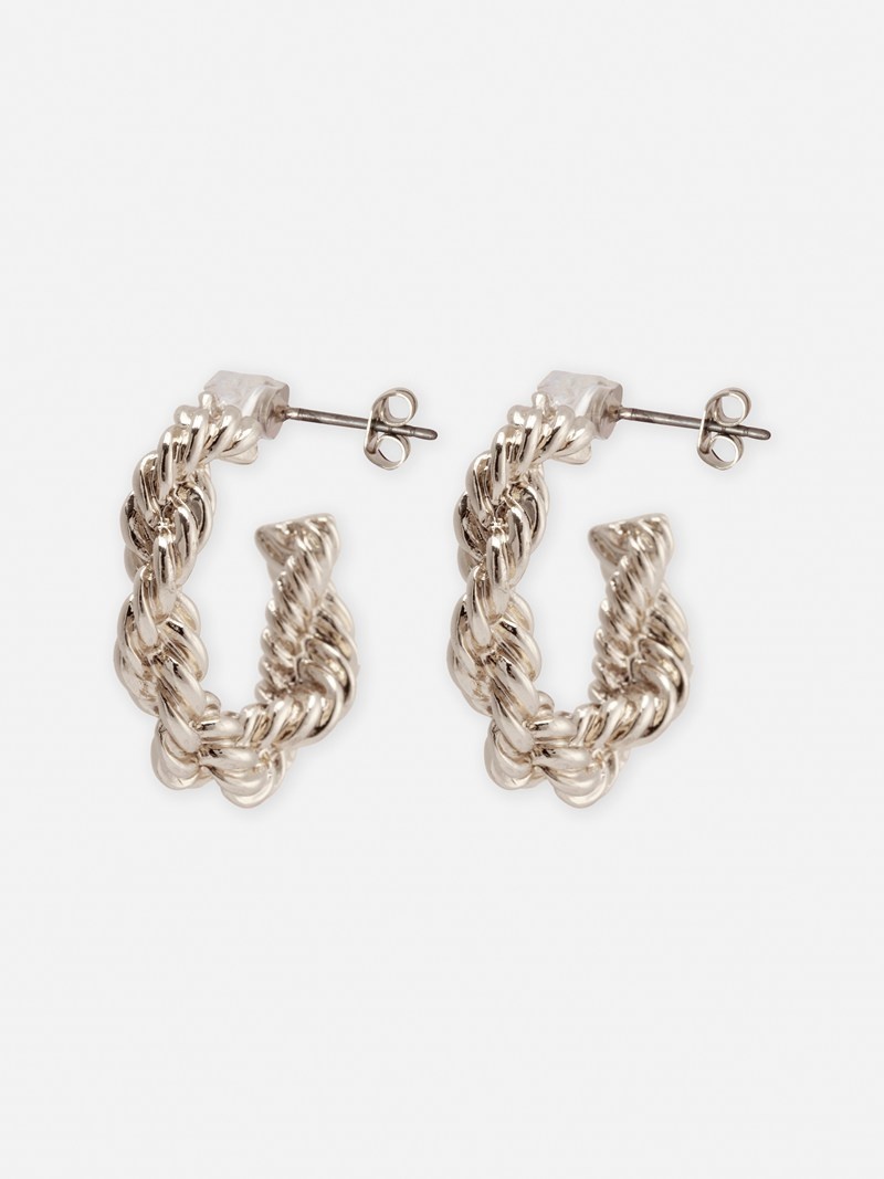 Joyería Primark Twisted Hoop Earrings Mujer Gris | 3857ISKPB