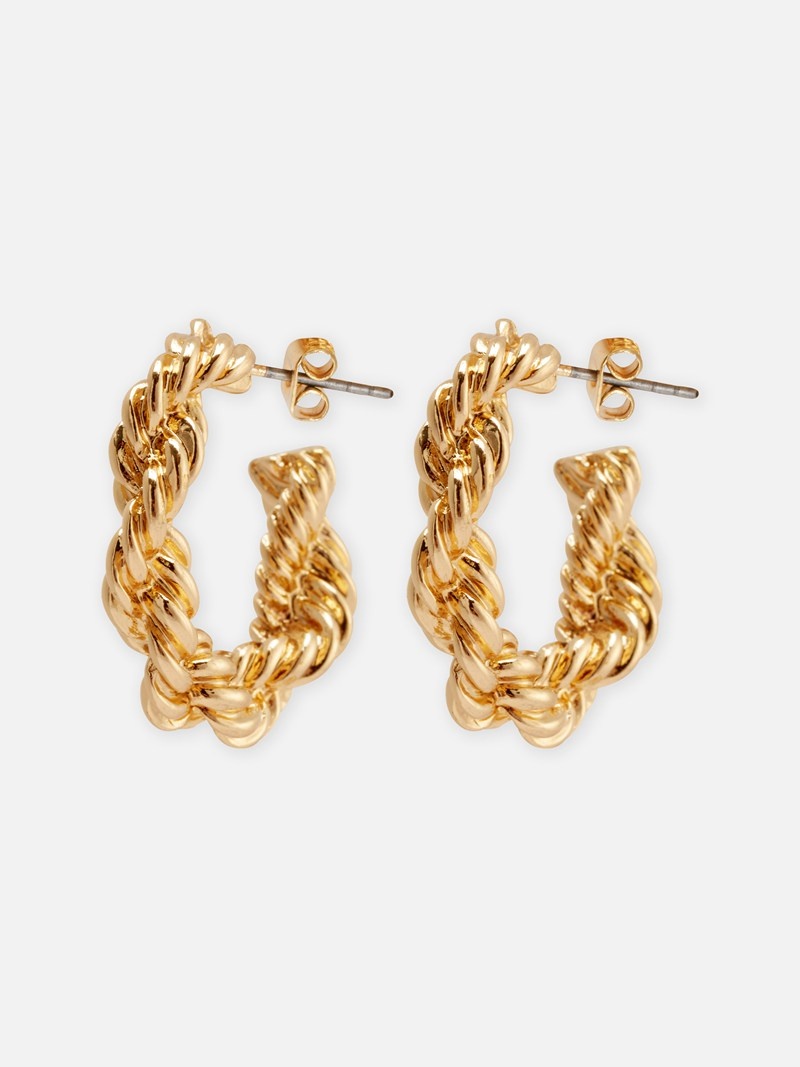 Joyería Primark Twisted Hoop Earrings Mujer Amarillo | 2108LNPSR