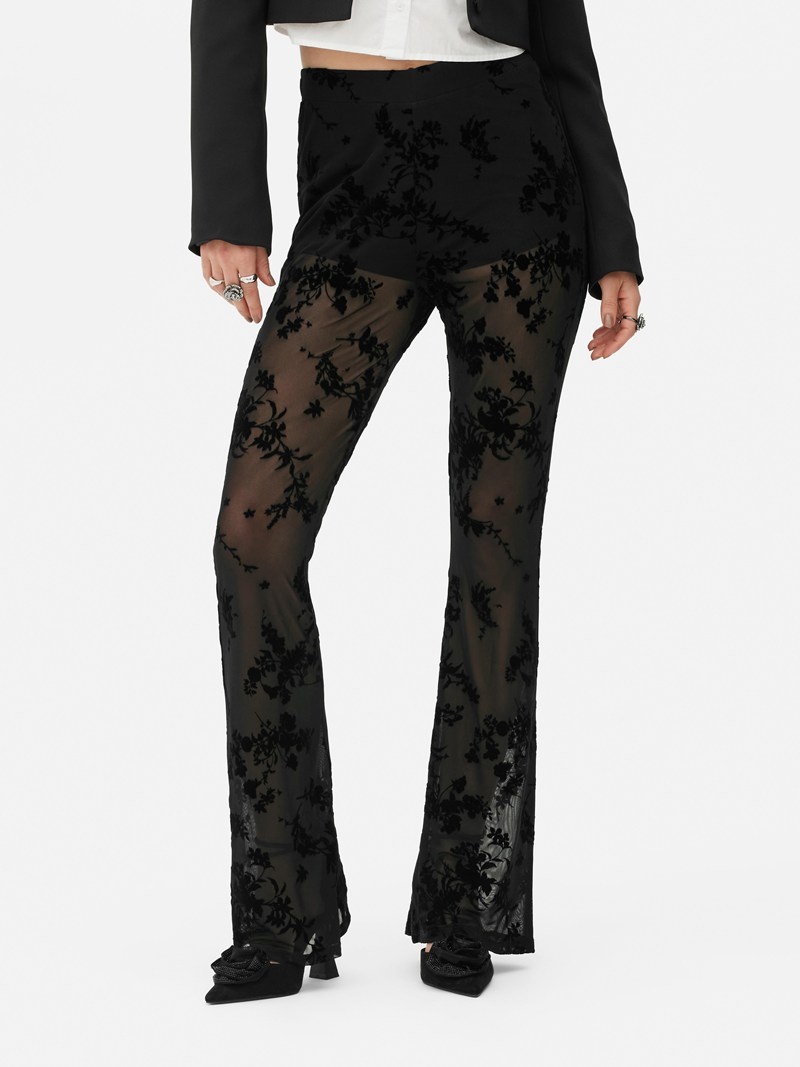 Leggins Primark Rita Ora Floral Sheer Flared Mujer Negras | 8123AIWDV