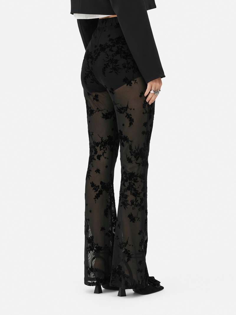 Leggins Primark Rita Ora Floral Sheer Flared Mujer Negras | 8123AIWDV