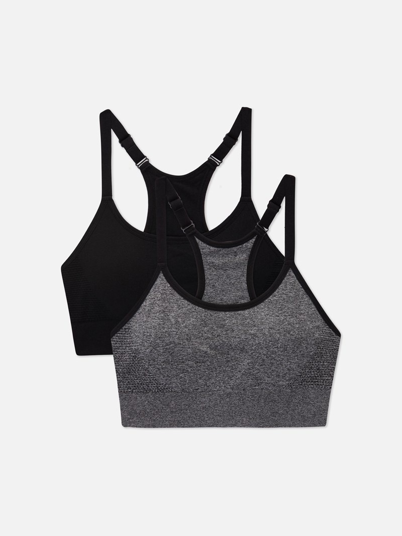 Lencería Primark 2Pack Essential Racerback Sports Bras Mujer Negras | 1678ZSWGE