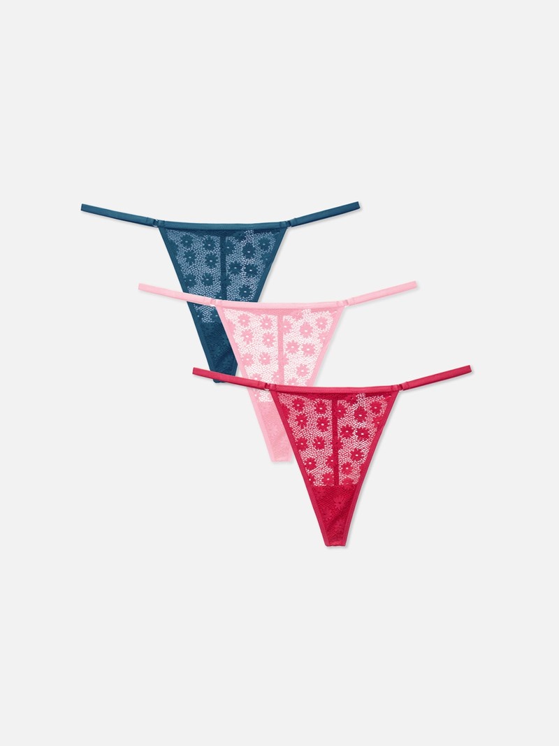 Lencería Primark 3Pack Daisy Encaje Thongs Mujer Fucsia | 5204EOTAY