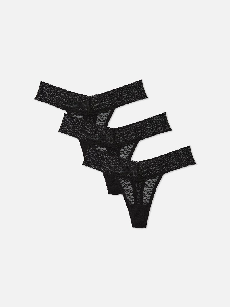 Lencería Primark 3Pack Encaje Bandeau Thongs Mujer Negras | 4638DXRNF