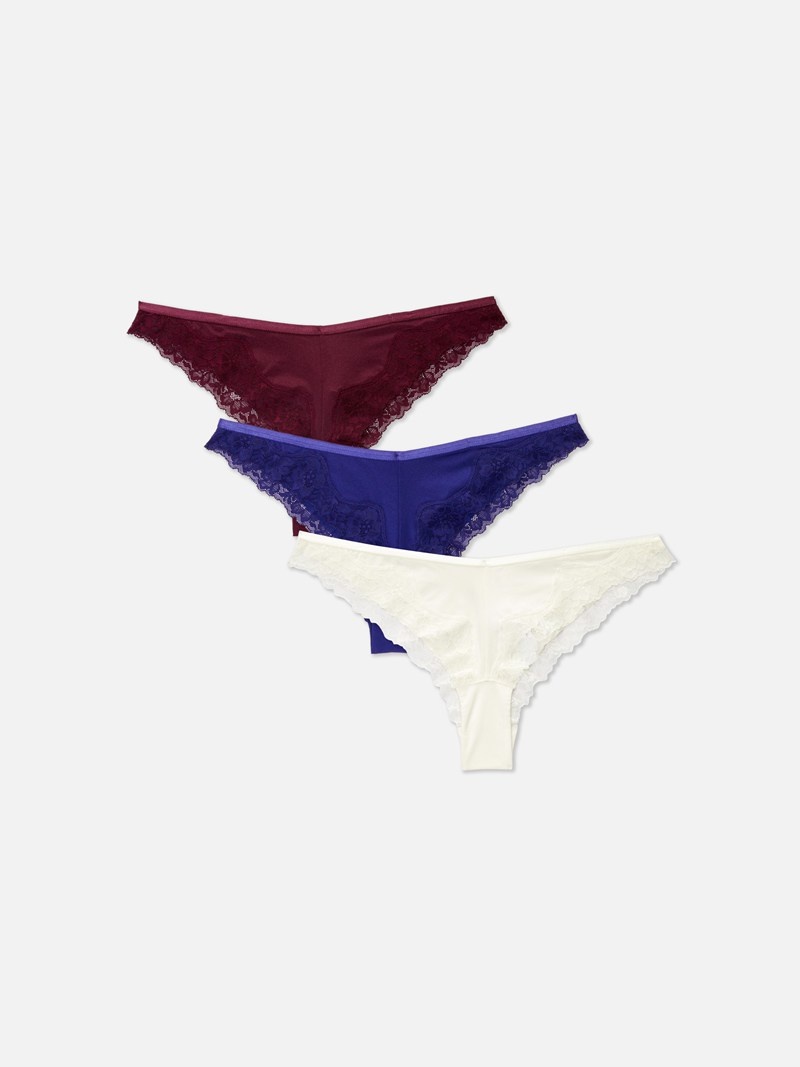 Lencería Primark 3Pack Encaje Trim Brazilian Briefs Mujer Azul Marino | 1490ZOSQC