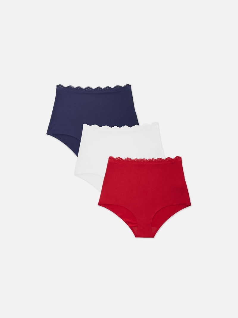 Lencería Primark 3Pack Encaje Trim Invisible Full Briefs Mujer Rojas | 2346FOAHP