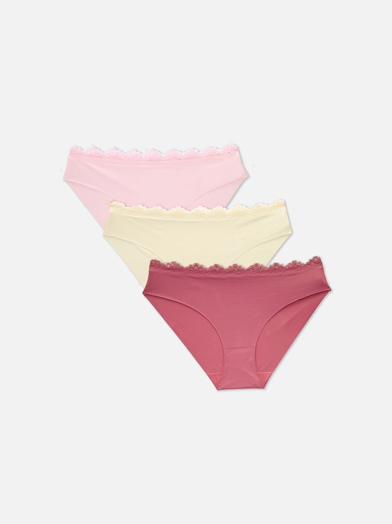 Lencería Primark 3Pack Encaje Trim Invisible Mini Briefs Mujer Rosas | 0126YTPVW