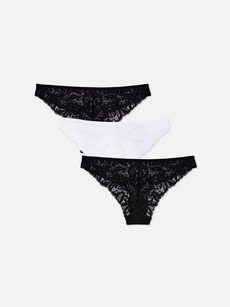 Lencería Primark 3Pack Essential Encaje Brazilian Briefs Mujer Negras Blancas | 7569OYEHL