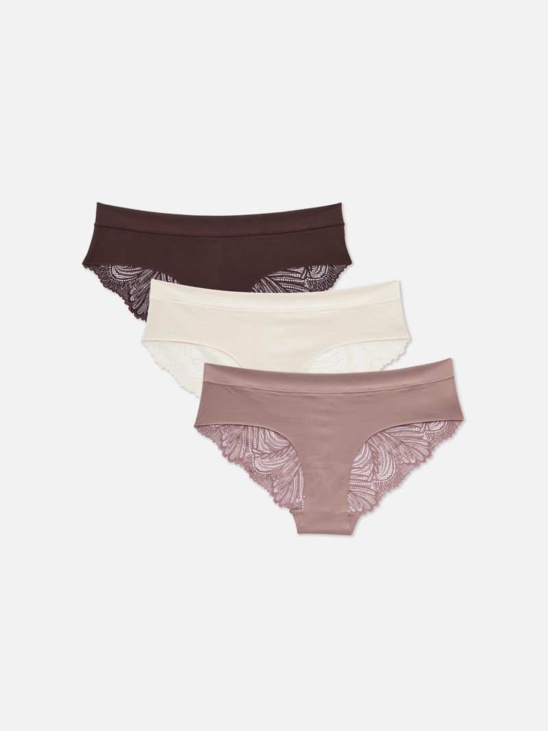 Lencería Primark 3Pack Invisible Front LaceBack Brazilian Briefs Mujer Beige | 2084SGJDF