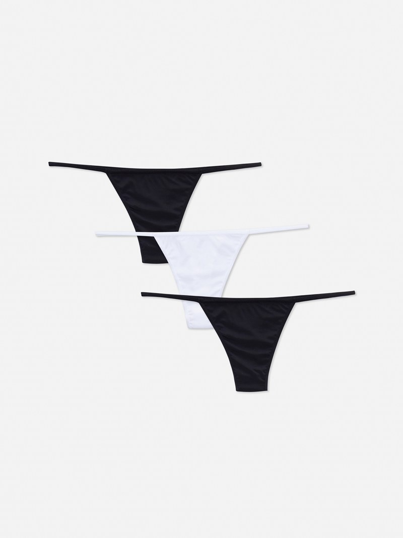 Lencería Primark 3Pack Microfiber Thongs Mujer Negras Blancas | 4092JWCQV