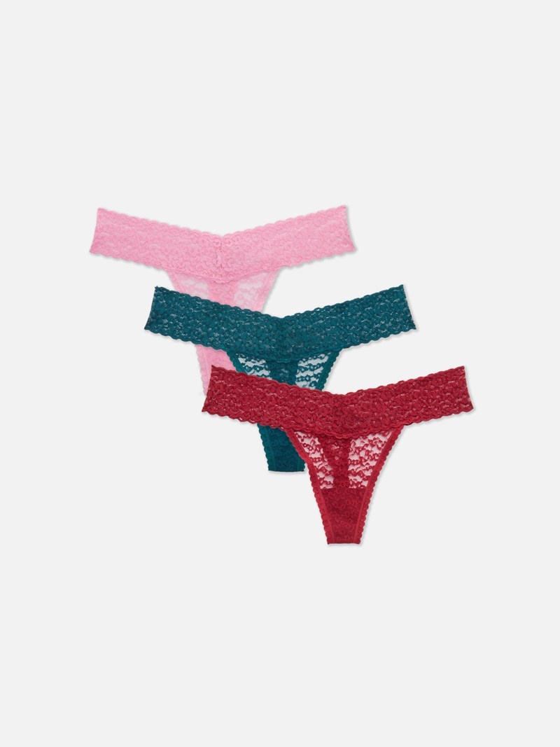 Lencería Primark 3Pack Multi Encaje Thongs Mujer Rojas Oscuro | 1037XCBGH