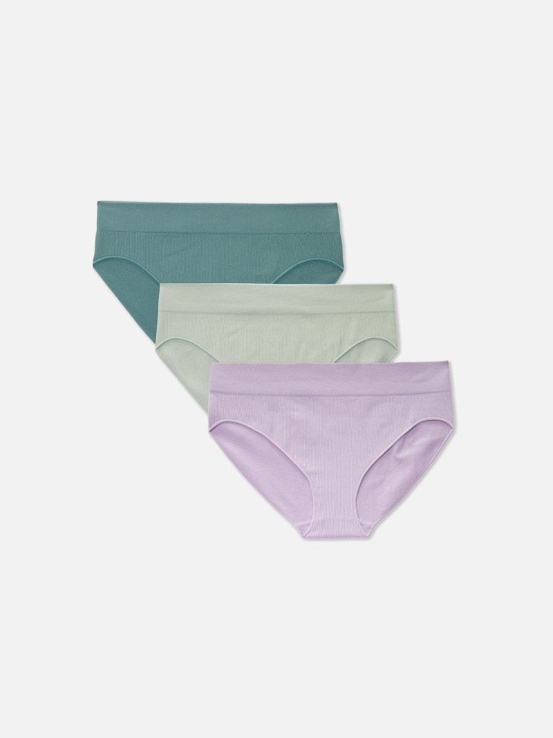 Lencería Primark 3Pack Seamfree Acanalado Mini Briefs Mujer Verde | 3289YWOFI