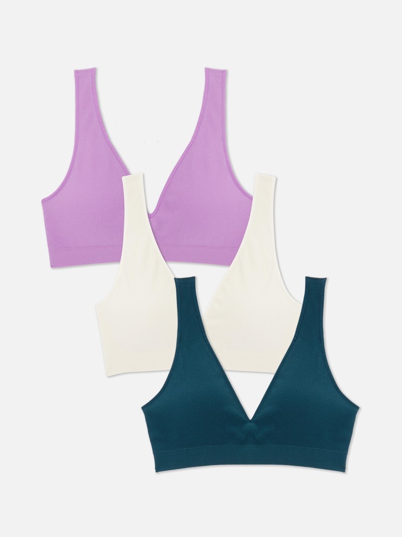 Lencería Primark 3Pack Seamfree VNeck Bralettes Mujer Verde Oscuro | 2190FRWDX