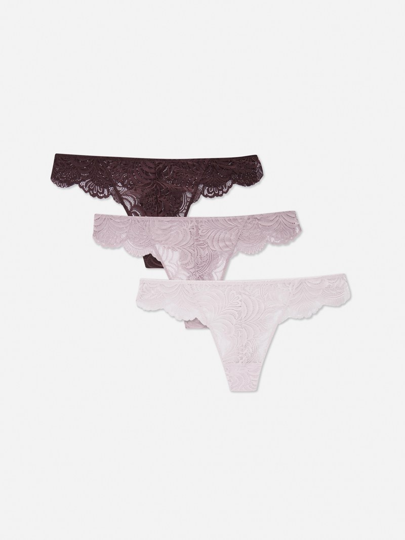 Lencería Primark 3Pack Tonal Scalloped Encaje Thongs Mujer Azules | 9014KSPGC