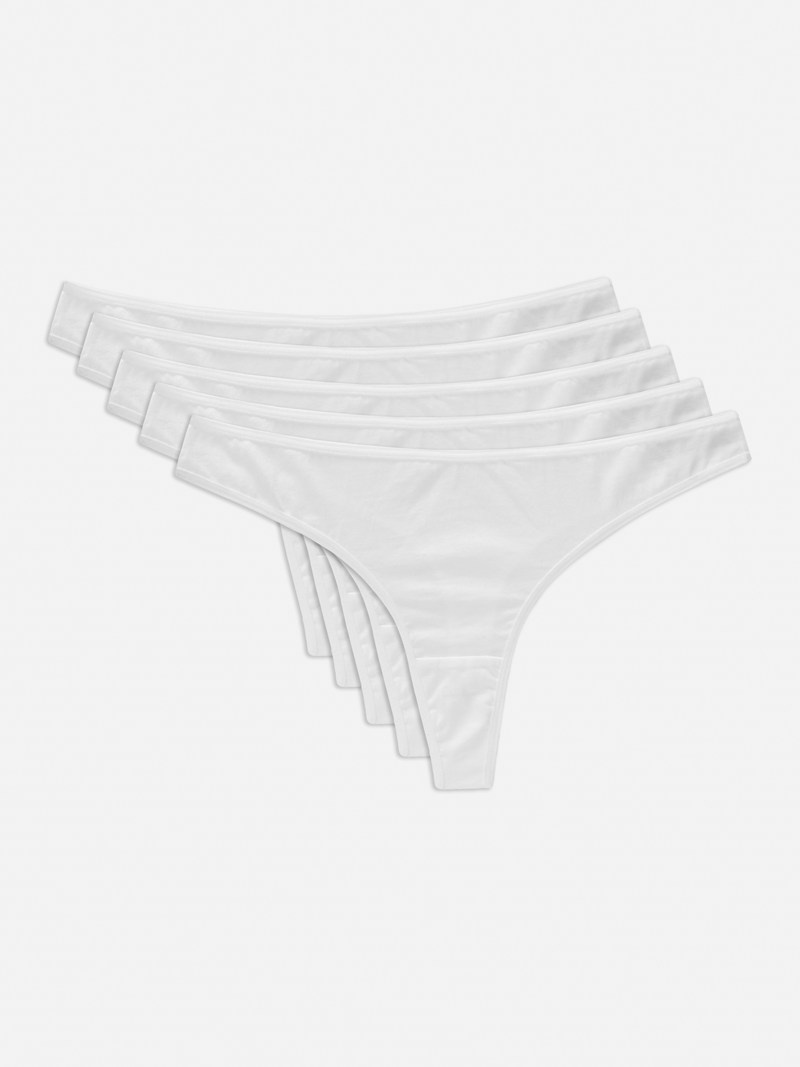 Lencería Primark 5Pack Algodon Thongs Mujer Blancas | 0136OFKYR