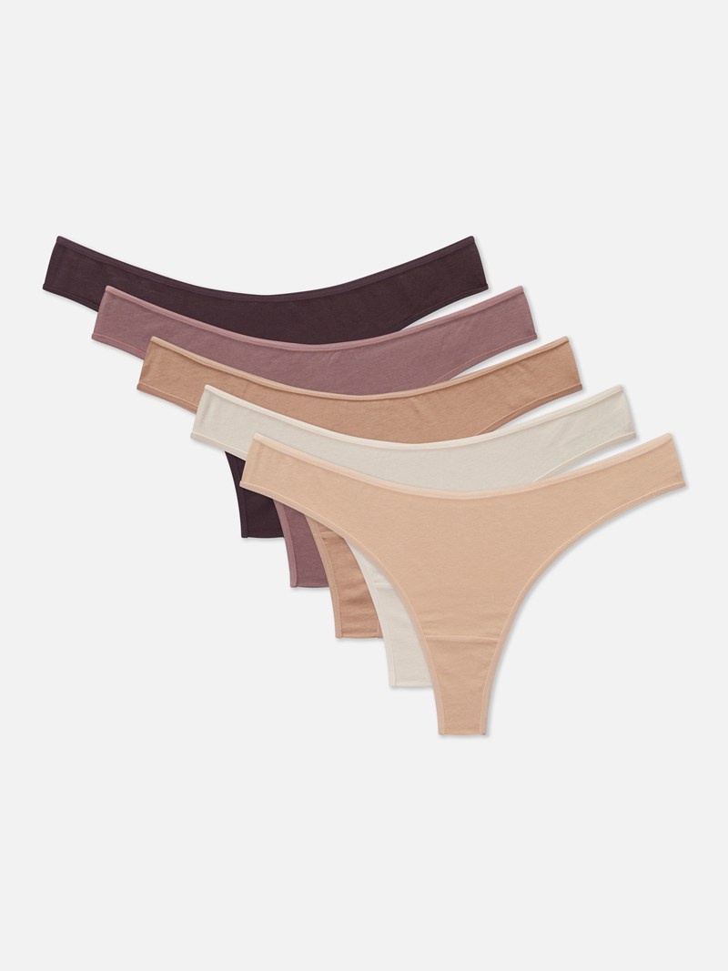 Lencería Primark 5Pack Soft Stretch Thongs Mujer Beige | 1045WCLNV