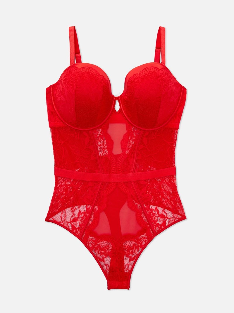 Lencería Primark AD Satin and Encaje Cupped Bodysuit Mujer Rojas | 9142GTWOJ