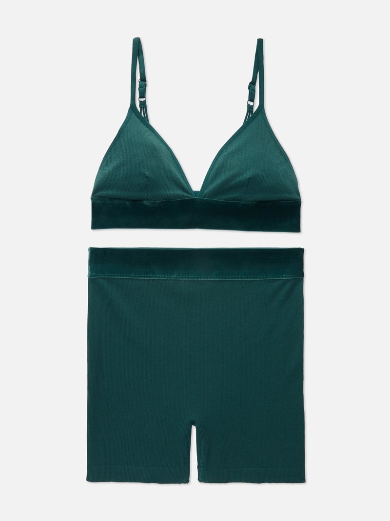 Lencería Primark Acanalado Seamfree Bralette & Boxer Set Mujer Verde Oscuro | 3178STNEA