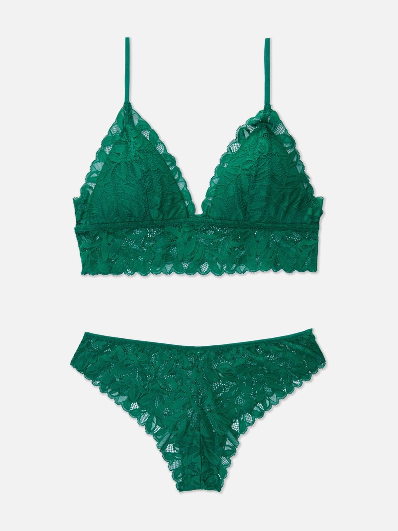 Lencería Primark Encaje Bralette and Brazilian Brief Set Mujer Verde Oscuro | 0648BGFTY