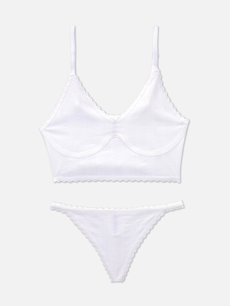 Lencería Primark NonPadded Pointelle Longline Bra Set Mujer Blancas | 0725LGPCV