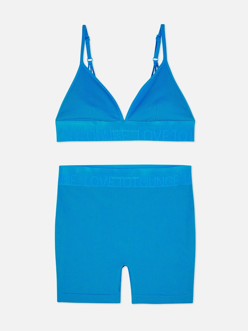 Lencería Primark Seamfree High Shine and Bralette Set Mujer Azules Oscuro | 0956VMXLK