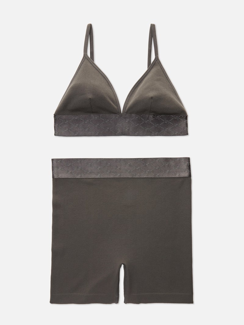 Lencería Primark Seamfree High Shine and Bralette Set Mujer Gris | 4867YGBRF