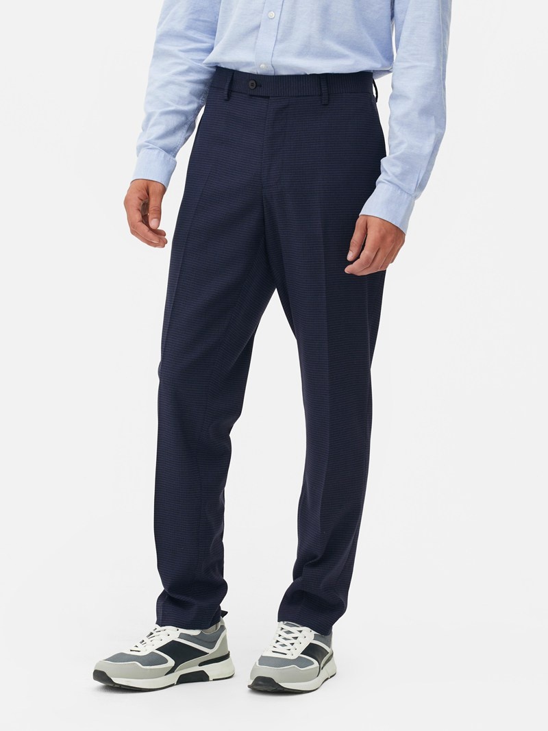 Pantalon Primark Micro Check Tapered Suit Hombre Azul Marino | 9203VPTWM