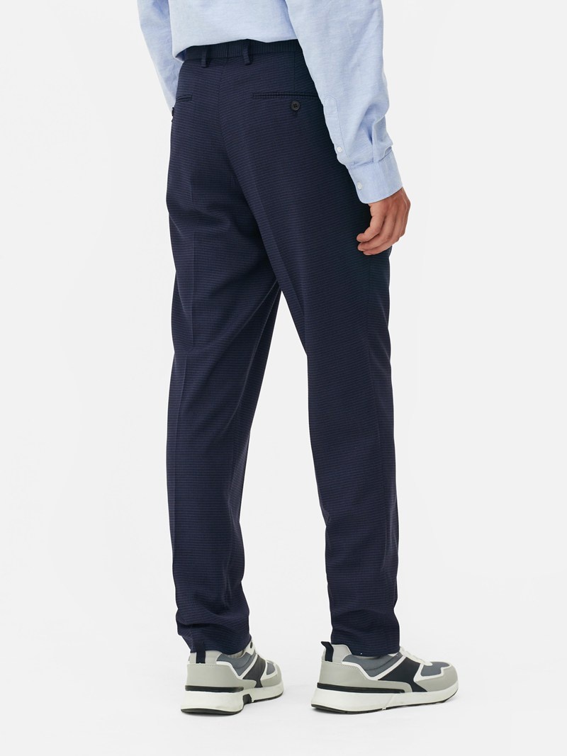 Pantalon Primark Micro Check Tapered Suit Hombre Azul Marino | 9203VPTWM