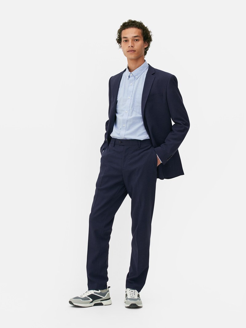 Pantalon Primark Micro Check Tapered Suit Hombre Azul Marino | 9203VPTWM