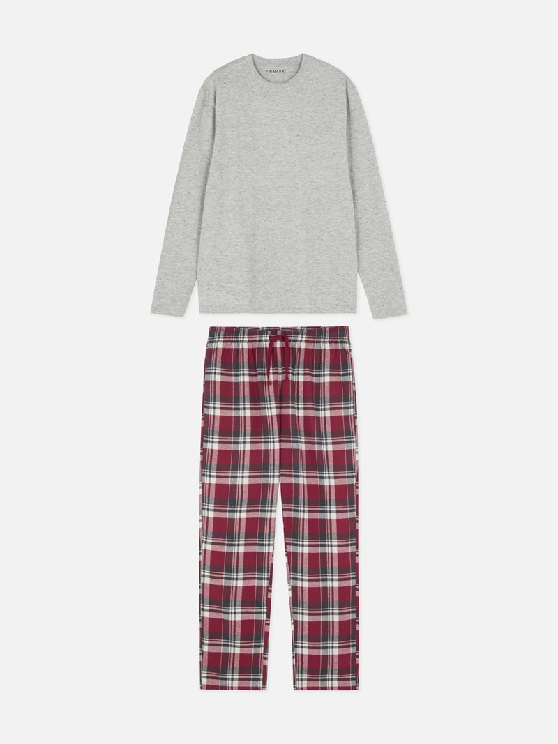 Ropa De Casa Primark Full Length Tartan Pajamas Hombre Gris | 0845VBHPO